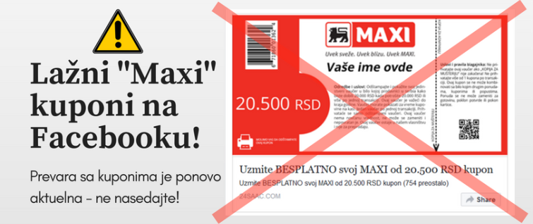 Lažni Maxi kuponi na Facebooku Lažni Maxi kuponi na Facebooku